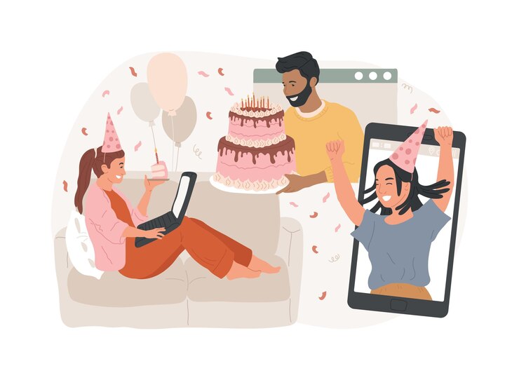 Vector ilustración vectorial de concepto aislado de la fiesta de cumpleaños en línea