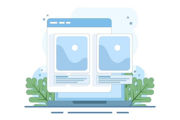 Ilustración vectorial de concepto de aplicación de fotografía móvil o intercambio de imágenes de servicio comunitario en línea