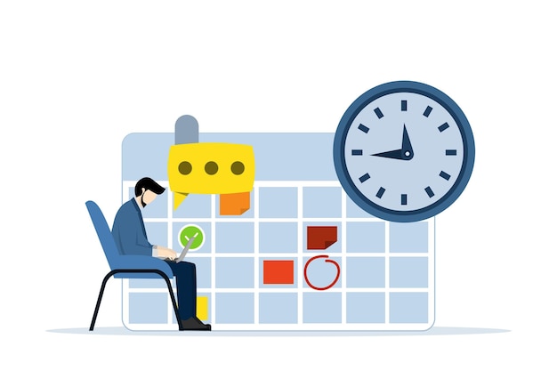Vector ilustración vectorial del concepto de autogestión y gestión del tiempo con los empleados que establecen el horario