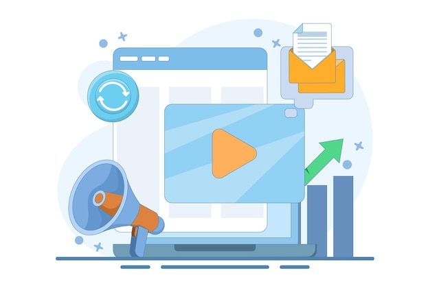 Ilustración vectorial del concepto de automatización de la comercialización o del sistema de comercialización automatizado