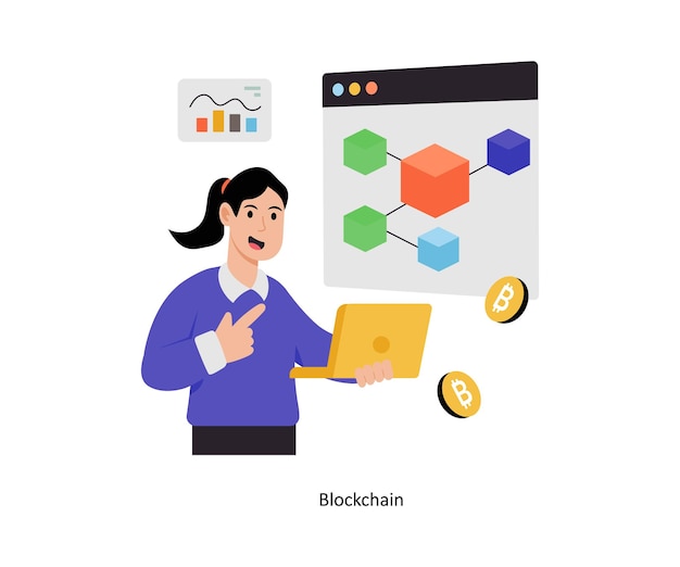 Ilustración vectorial del concepto de blockchain Análisis de datos aislados En fondo blanco