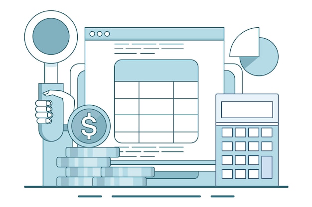 Ilustración vectorial del concepto de cálculo de las ganancias empresariales mediante el análisis de datos empresariales