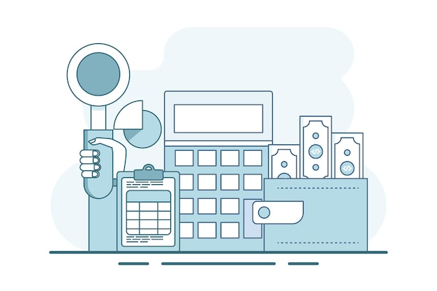 Ilustración vectorial del concepto de cálculo de las ganancias empresariales mediante el análisis de datos empresariales