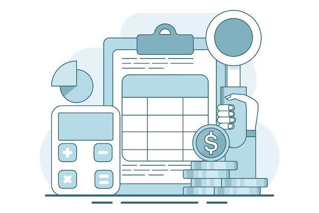 Ilustración vectorial del concepto de cálculo de las ganancias empresariales mediante el análisis de datos empresariales