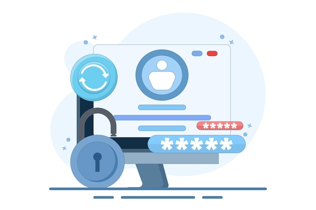 Ilustración vectorial del concepto de cambio de contraseña o actualización o cambio de sistema de seguridad