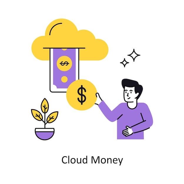 Ilustración vectorial del concepto de Cloud Money aislada en un fondo blanco
