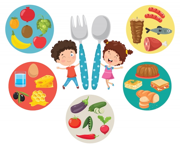 Vector ilustración vectorial del concepto de comida para niños