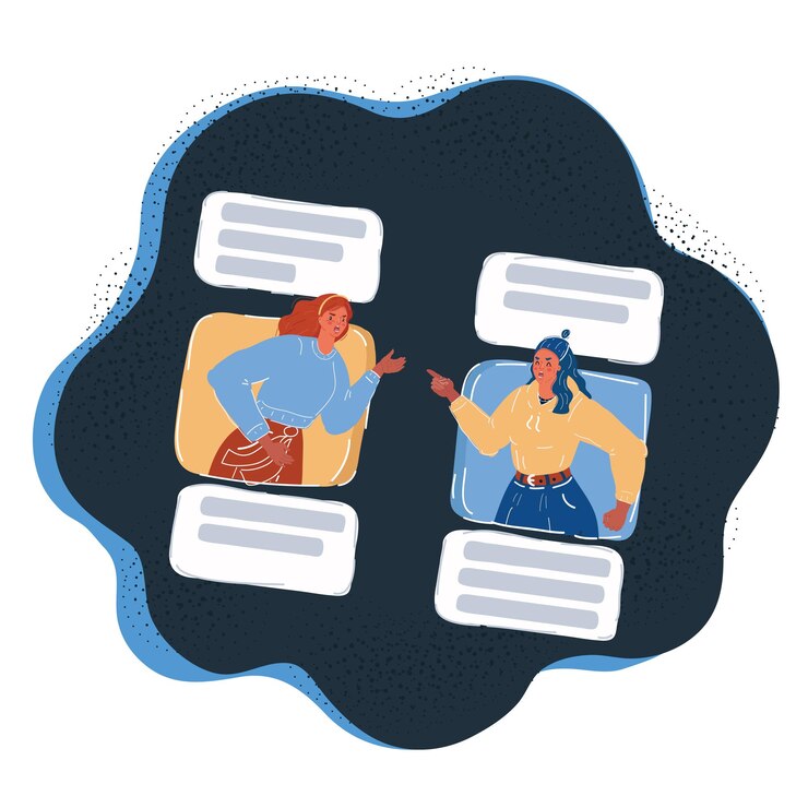 Vector ilustración vectorial del concepto de comportamiento en línea de los usuarios de internet que discuten y molestan