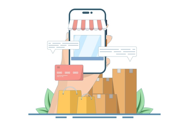 Ilustración vectorial Concepto de compras en línea en el sitio web o la aplicación móvil Marketing y marketing digital
