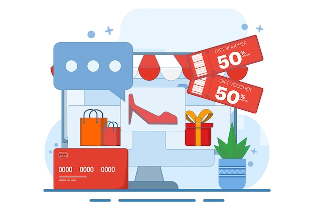 Ilustración vectorial Concepto de compras en línea con tienda en línea o marketing móvil y digital