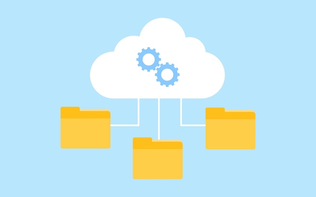 Ilustración vectorial del concepto de computación en la nube almacenamiento de archivos en la nube