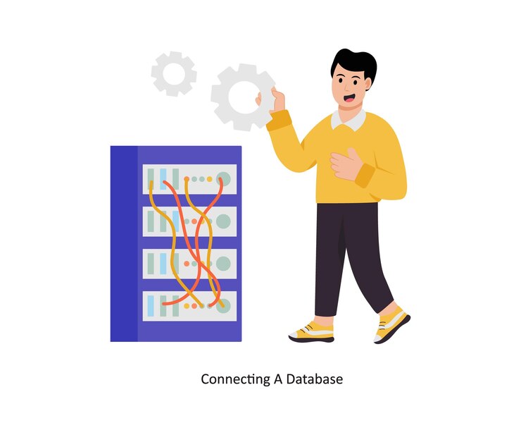 Vector ilustración vectorial del concepto de conexión de una base de datos base de datos aislada sobre un fondo blanco