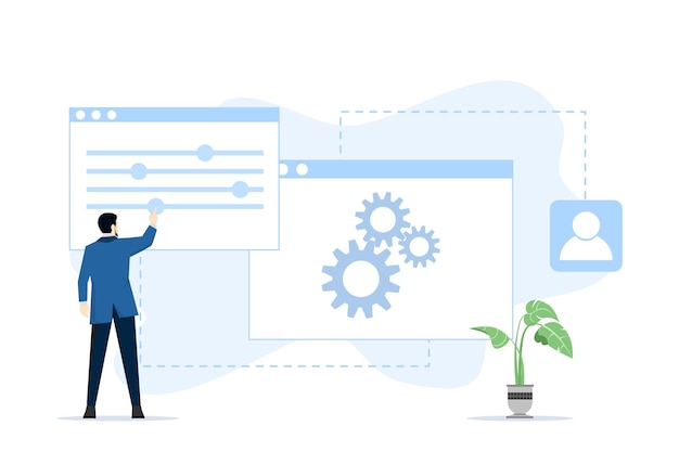 Ilustración vectorial del concepto de configuración o instalación de la aplicación móvil