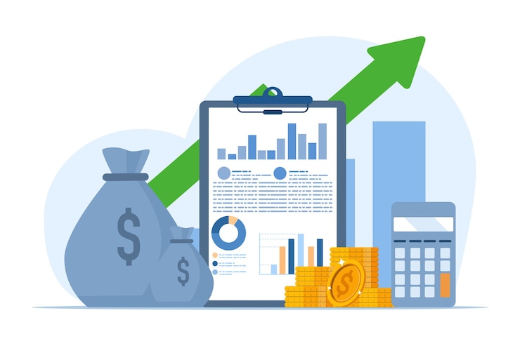 Vector ilustración vectorial del concepto de contabilidad o finanzas con el equipo de negocios haciendo análisis de datos