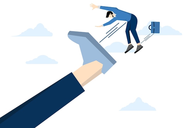 Ilustración vectorial del concepto Despedido del trabajo con la empresa despidiendo o empleado de bajo rendimiento