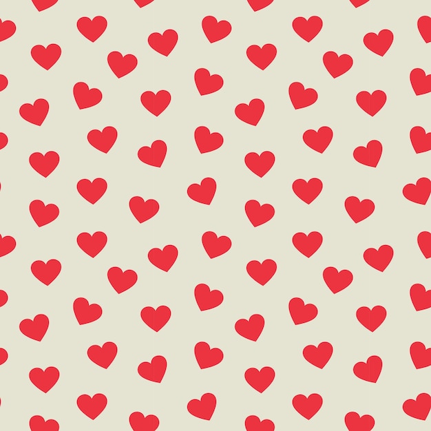 Ilustración vectorial del concepto del día de San Valentín con un patrón sin costuras con corazones rojos en fondo beige