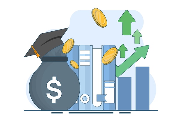 Ilustración vectorial Concepto de educación financiera o Inversión de dinero en educación o desarrollo personal