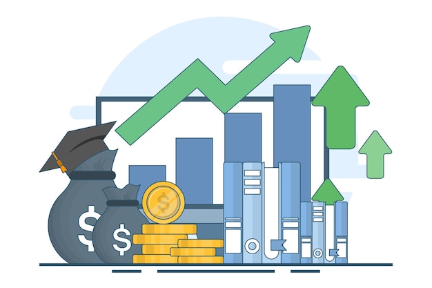 Ilustración vectorial Concepto de educación financiera o Inversión de dinero en educación o desarrollo personal