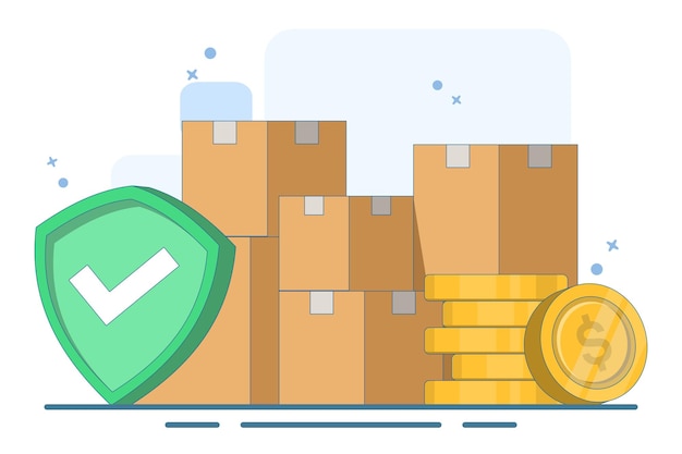 Ilustración vectorial Concepto de entrega de carga y protección de la garantía financiera del transporte de paquetes