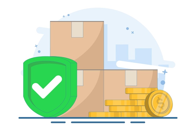 Ilustración vectorial Concepto de entrega de carga y protección de la garantía financiera del transporte de paquetes