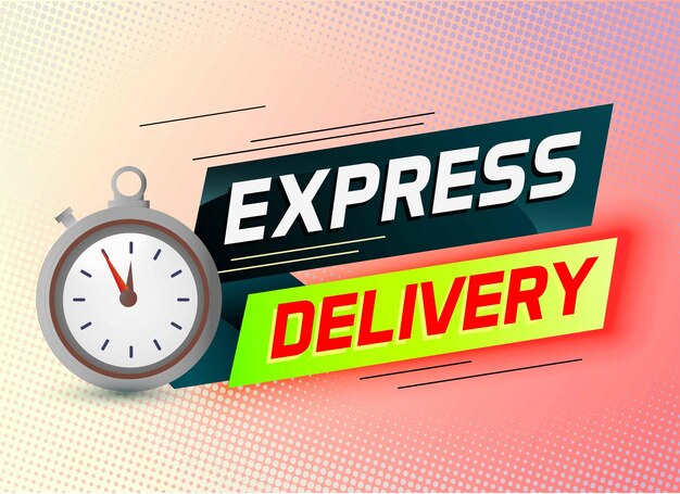 Ilustración vectorial del concepto de entrega expresa de palabras con estilo de megáfono y cronómetro