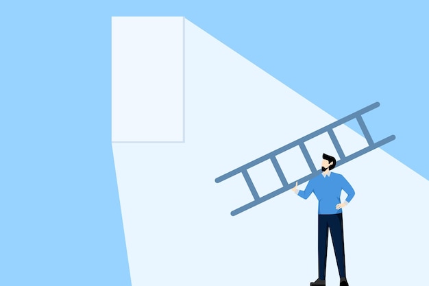 Ilustración vectorial del concepto de escalera del éxito o planes y estrategias para lograrlo