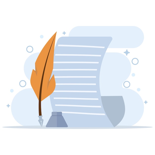 Ilustración vectorial del concepto de escritura con pluma en el ícono del objeto para la educación en papel