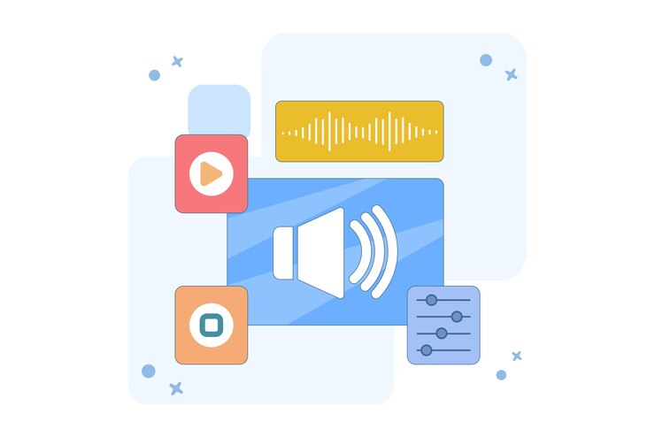 Vector ilustración vectorial del concepto de escuchar contenido de audio y multimedia o contenido multimedia