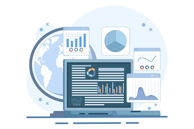 Ilustración vectorial del concepto de estudio para la expansión del mercado o informe financiero o datos de inversión