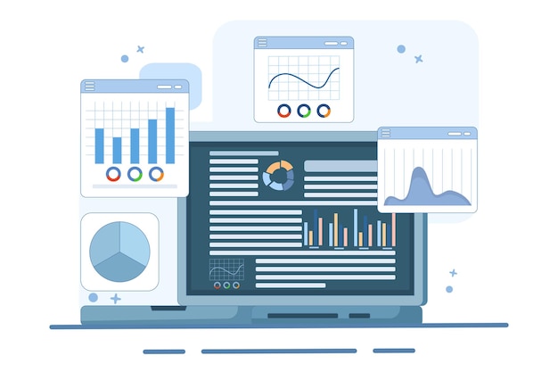 Ilustración vectorial del concepto de estudio para la expansión del mercado o informe financiero o datos de inversión