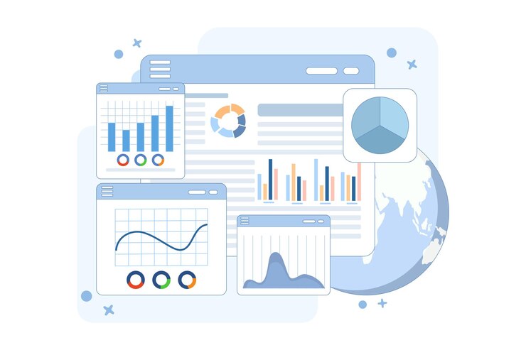 Vector ilustración vectorial del concepto de estudio para la expansión del mercado o informe financiero o datos de inversión
