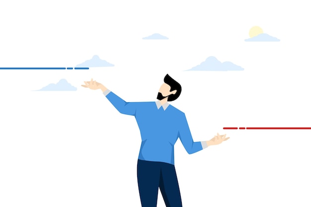 ilustración vectorial del concepto de expectativa de resultados frente a realidad o ambición de éxito