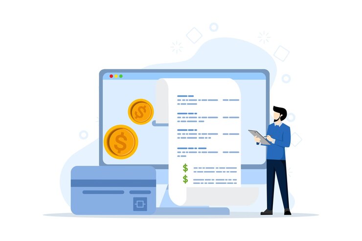 Vector ilustración vectorial del concepto de factura electrónica con gente pequeña