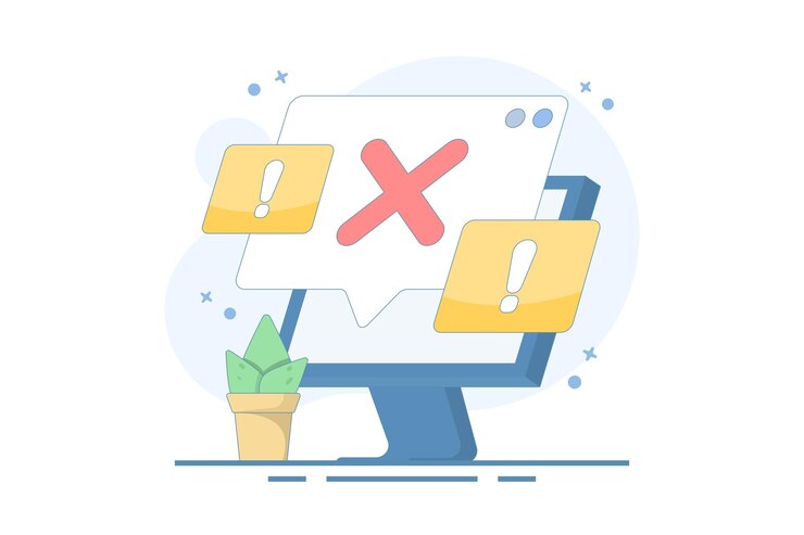 Vector ilustración vectorial del concepto de fallo o error del sistema con información y advertencia