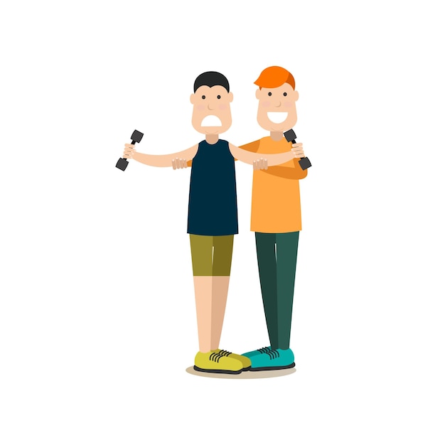 Ilustración vectorial del concepto de la gente del gimnasio en estilo plano