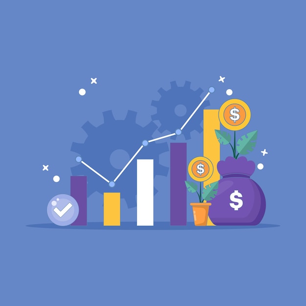 Ilustración vectorial del concepto de gestión de inversiones o de la gestión y selección de activos o acciones
