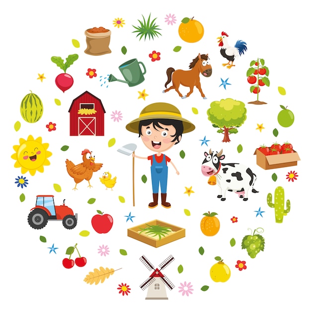 Ilustración vectorial del concepto de granja de niños