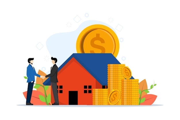 ilustración vectorial del concepto de hipoteca con préstamo hipotecario o inversión de dinero en bienes raíces