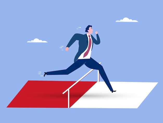Ilustración vectorial del concepto de un hombre de negocios saltando obstáculos o obstáculos