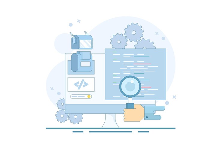 Vector ilustración vectorial del concepto de inteligencia artificial escritura de código ayuda ai código o ai codificación