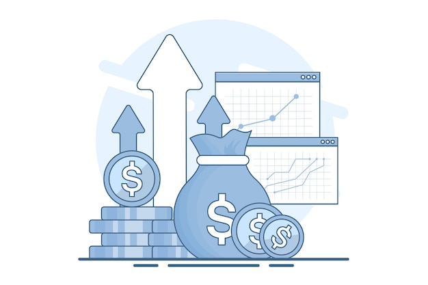 Ilustración vectorial Concepto de inversión digital o éxito financiero o ganancias e ingresos comerciales