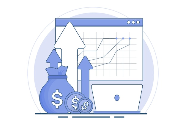 Ilustración vectorial Concepto de inversión digital o éxito financiero o ganancias e ingresos comerciales