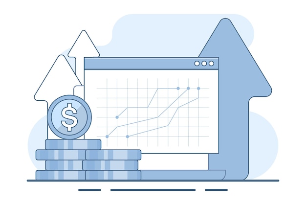 Ilustración vectorial Concepto de inversión digital o éxito financiero o ganancias e ingresos comerciales