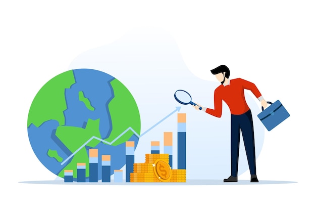 ilustración vectorial del concepto de inversión global de financiación empresarial con análisis de inversores