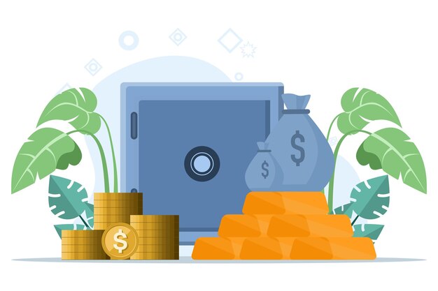 Ilustración vectorial del concepto de invertir en oro o de las personas que invierten su dinero en oro