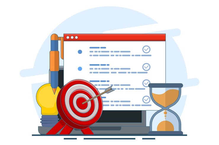 Vector ilustración vectorial del concepto de logro de objetivos o ideas y estrategias de desarrollo empresarial