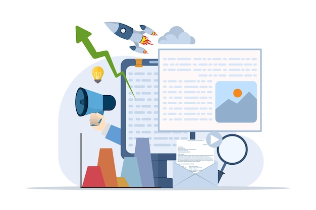 Ilustración vectorial Concepto de marketing digital o campaña de publicidad y promoción en línea