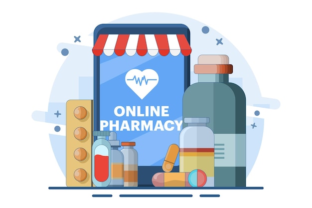Ilustración vectorial Concepto de medicina y pastillas de medicina o medicamentos de farmacia o botiquín de primeros auxilios