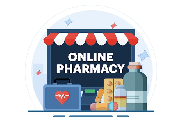 Ilustración vectorial Concepto de medicina y pastillas de medicina o medicamentos de farmacia o botiquín de primeros auxilios