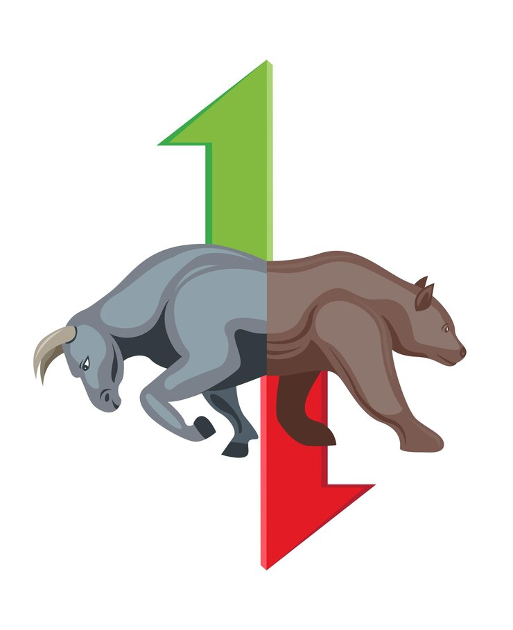 Vector ilustración vectorial del concepto de mercado de valores alcista y bajista
